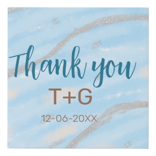 Aqua gold thank you add couple name date year text faux canvas print