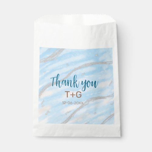Aqua gold thank you add couple name date year text favor bag
