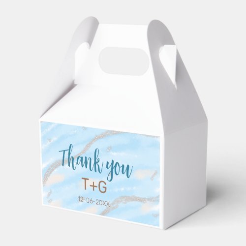 Aqua gold thank you add couple name date year text favor boxes