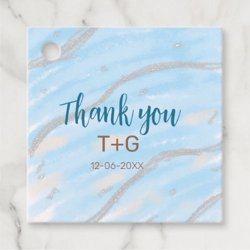 Aqua gold thank you add couple name date year text favor tags