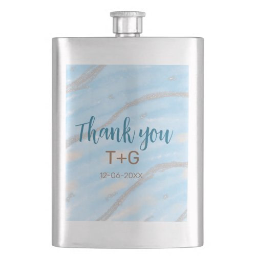 Aqua gold thank you add couple name date year text flask