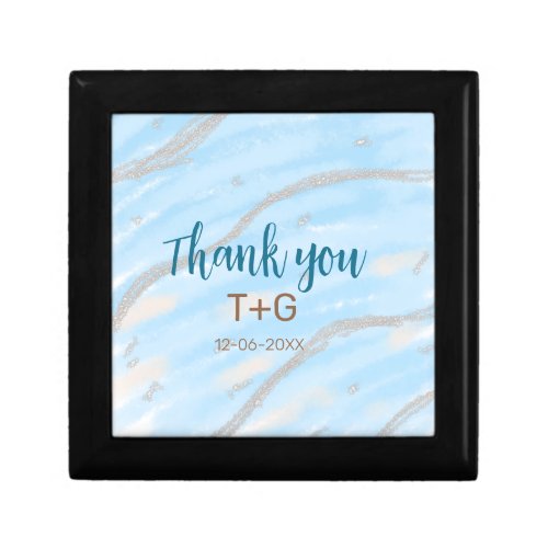 Aqua gold thank you add couple name date year text gift box