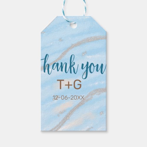 Aqua gold thank you add couple name date year text gift tags