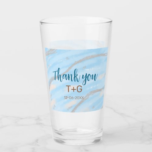 Aqua gold thank you add couple name date year text glass