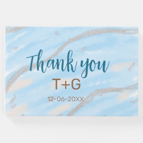 Aqua gold thank you add couple name date year text guest book