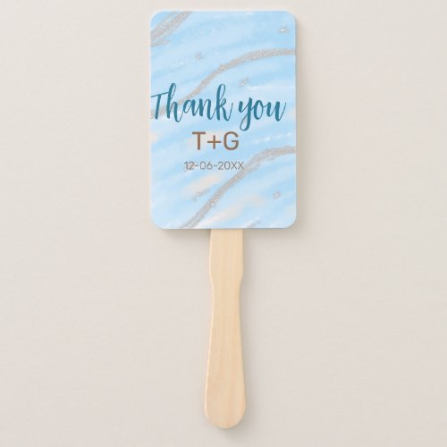 Aqua gold thank you add couple name date year text hand fan