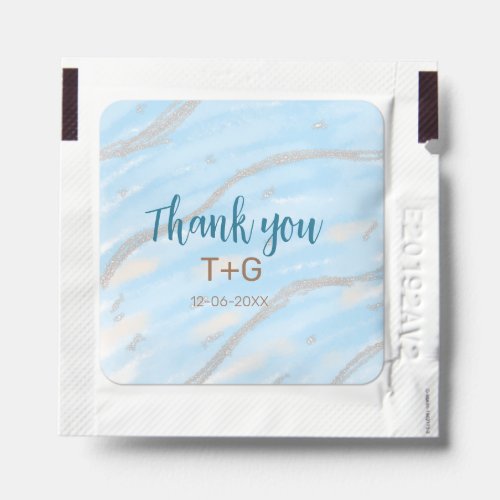 Aqua gold thank you add couple name date year text hand sanitizer packet