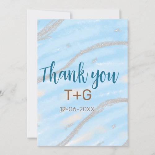 Aqua gold thank you add couple name date year text holiday card