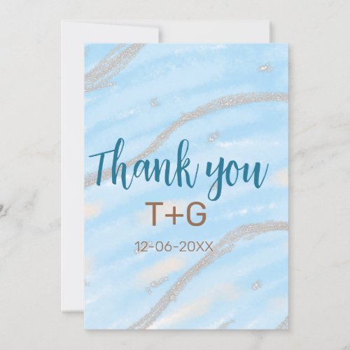 Aqua gold thank you add couple name date year text invitation