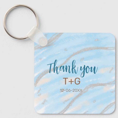 Aqua gold thank you add couple name date year text keychain