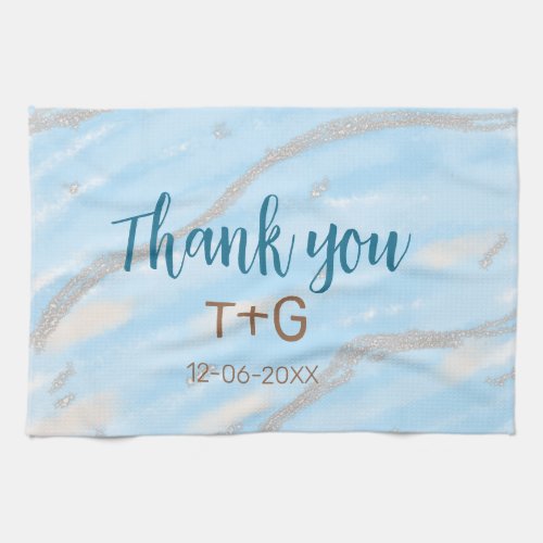 Aqua gold thank you add couple name date year text kitchen towel