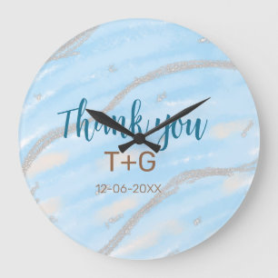 Aqua gold thank you add couple name date year text large clock