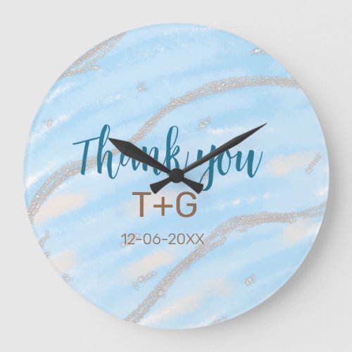 Aqua gold thank you add couple name date year text large clock