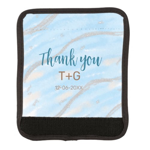 Aqua gold thank you add couple name date year text luggage handle wrap