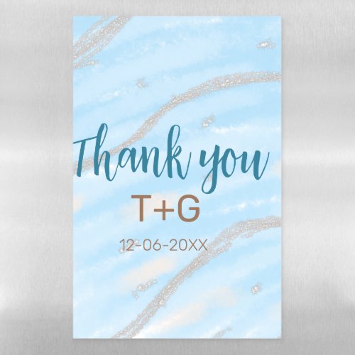 Aqua gold thank you add couple name date year text magnetic dry erase sheet