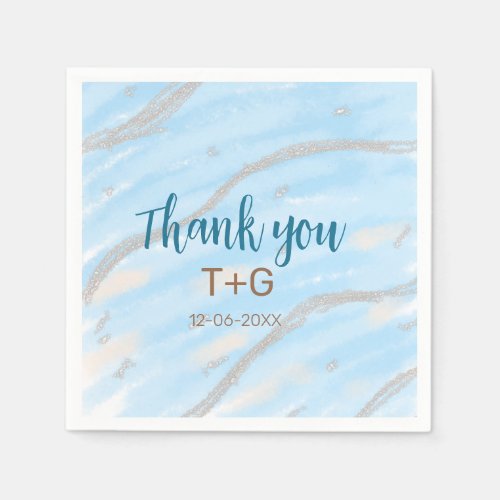 Aqua gold thank you add couple name date year text napkins