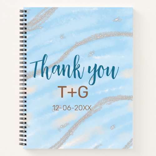 Aqua gold thank you add couple name date year text notebook