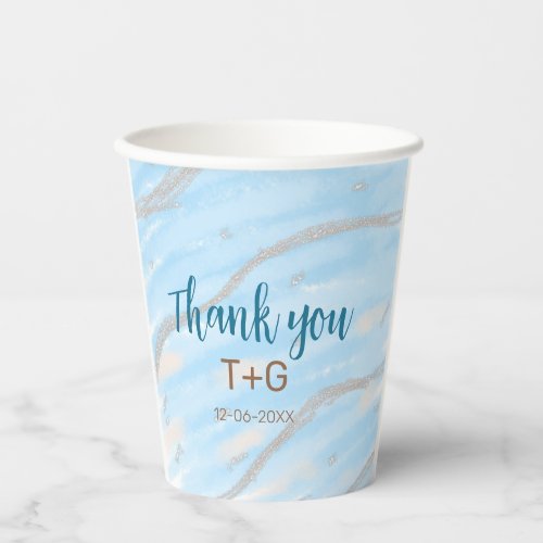 Aqua gold thank you add couple name date year text paper cups