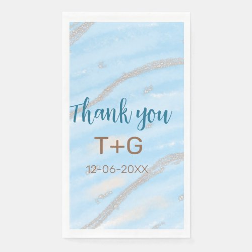 Aqua gold thank you add couple name date year text paper guest towels