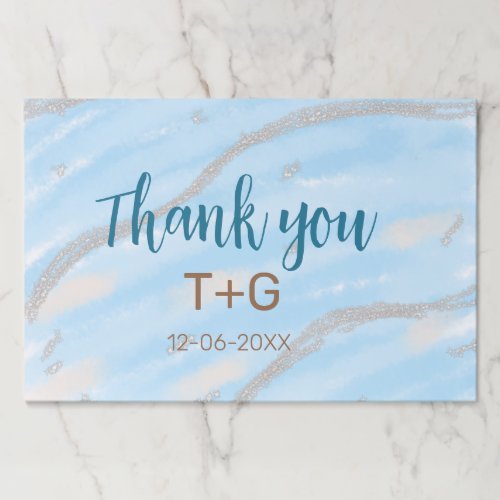 Aqua gold thank you add couple name date year text paper pad
