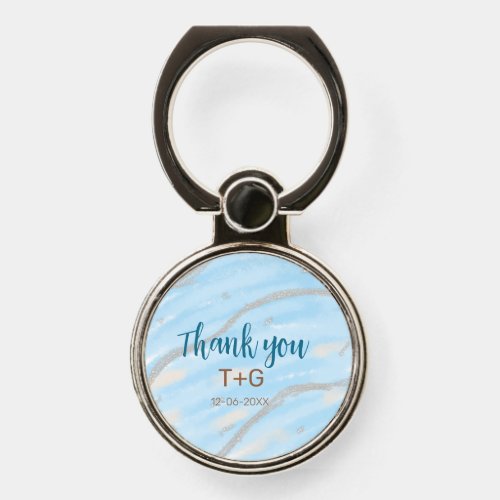 Aqua gold thank you add couple name date year text phone ring stand