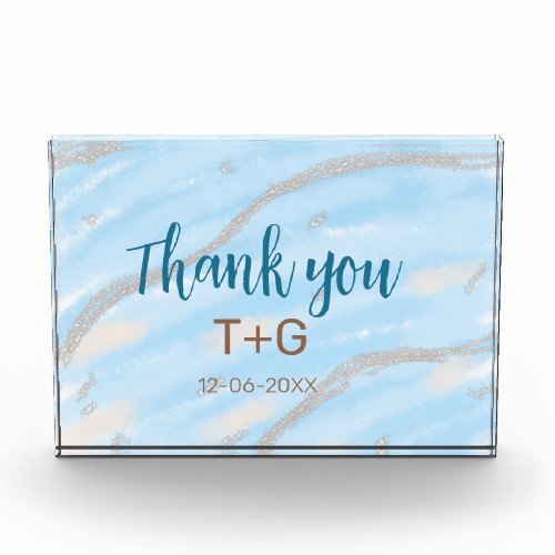 Aqua gold thank you add couple name date year text photo block