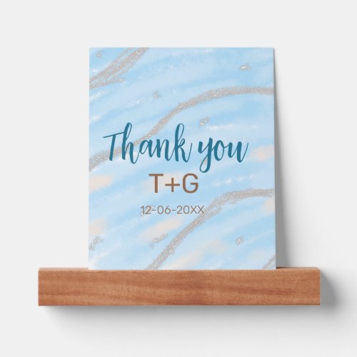 Aqua gold thank you add couple name date year text picture ledge