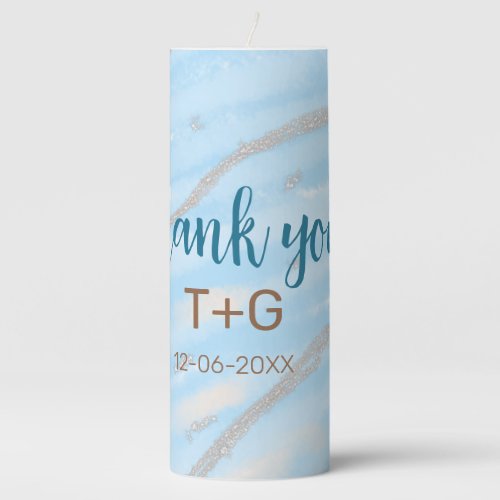 Aqua gold thank you add couple name date year text pillar candle