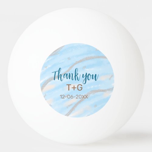 Aqua gold thank you add couple name date year text ping pong ball