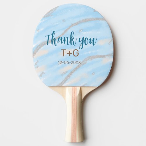 Aqua gold thank you add couple name date year text ping pong paddle