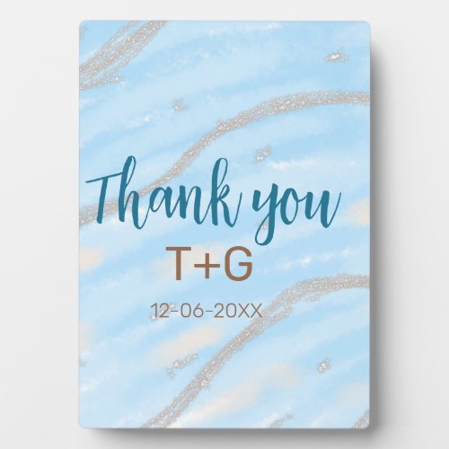 Aqua gold thank you add couple name date year text plaque