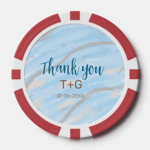 Aqua gold thank you add couple name date year text poker chips