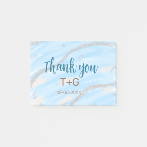 Aqua gold thank you add couple name date year text post_it notes