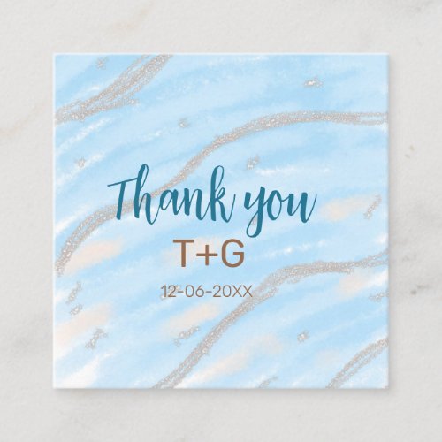 Aqua gold thank you add couple name date year text square business card