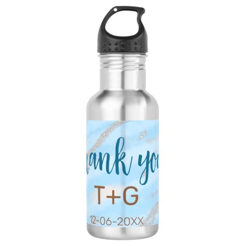 Aqua gold thank you add couple name date year text stainless steel water bottle