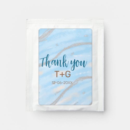 Aqua gold thank you add couple name date year text tea bag drink mix