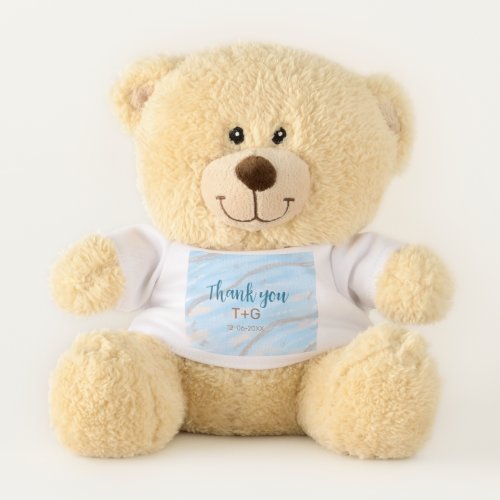 Aqua gold thank you add couple name date year text teddy bear