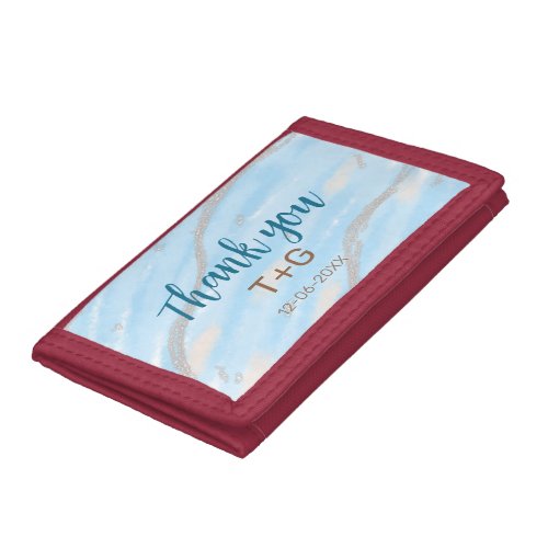 Aqua gold thank you add couple name date year text trifold wallet