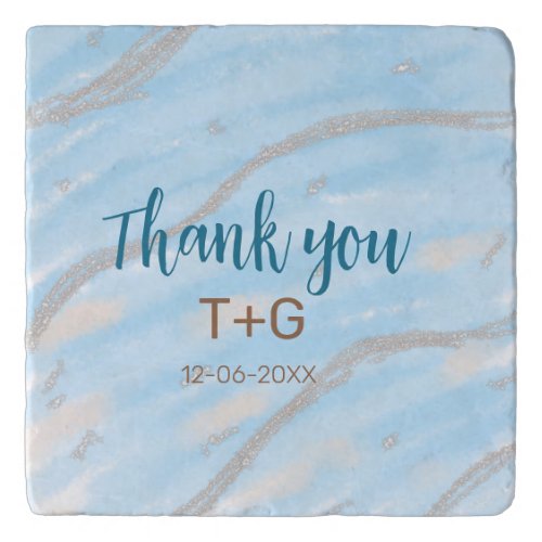 Aqua gold thank you add couple name date year text trivet