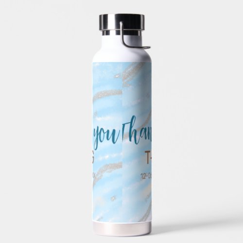 Aqua gold thank you add couple name date year text water bottle