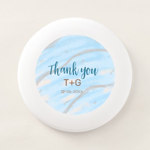 Aqua gold thank you add couple name date year text Wham_O frisbee
