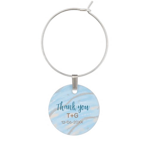 Aqua gold thank you add couple name date year text wine charm