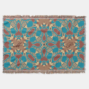 Aqua Gold Tribal Geometric Woven Throw Blanket