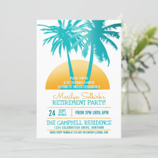 Aqua|Gold Tropical Retirement Party Invitations