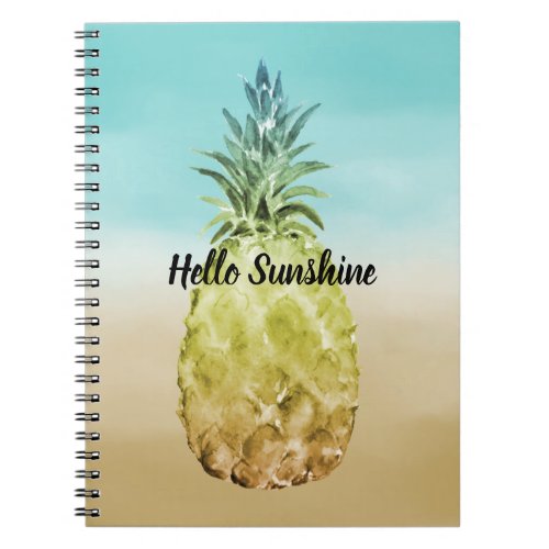 Aqua gold tropical watercolor ombre pineapple notebook