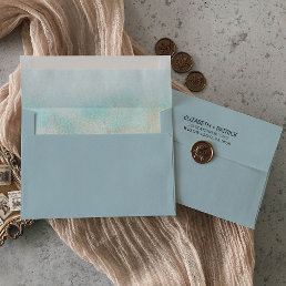 Aqua Gold Watercolor Baby Blue Wedding Invitation Envelope