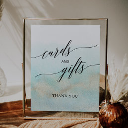 Aqua &amp; Gold Watercolor Beach Cards and Gifts Sign