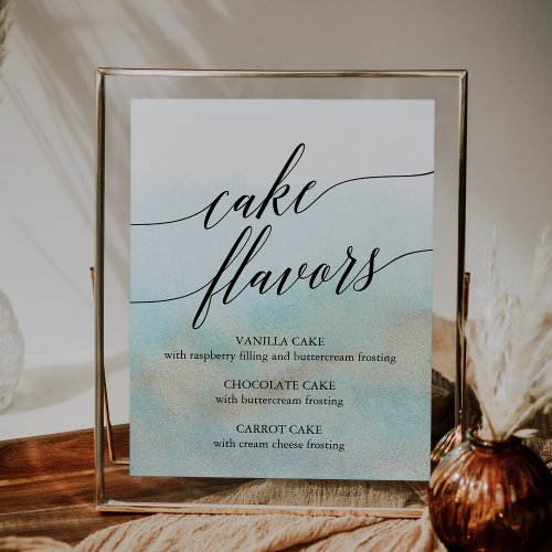 Aqua Gold Watercolor Beach Wedding Cake Flavors Poster