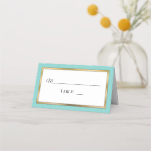 Aqua Gold White Simple Elegant Place Cards