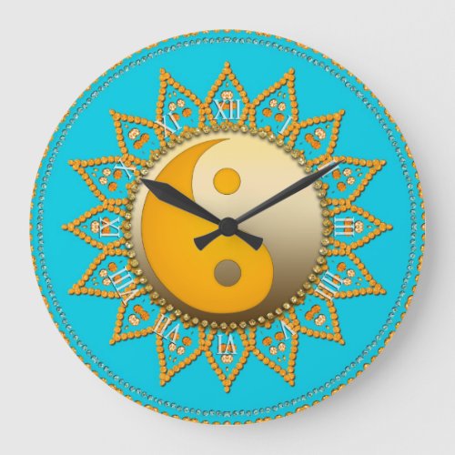 Aqua Gold YinYang Tuscan Sun Home Decor Clock